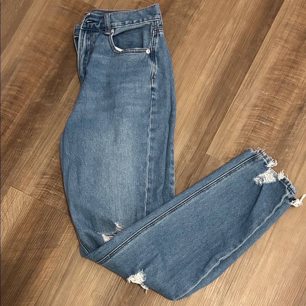 American Eagle Outfitters Distressed Blue Straight Leg Jeans